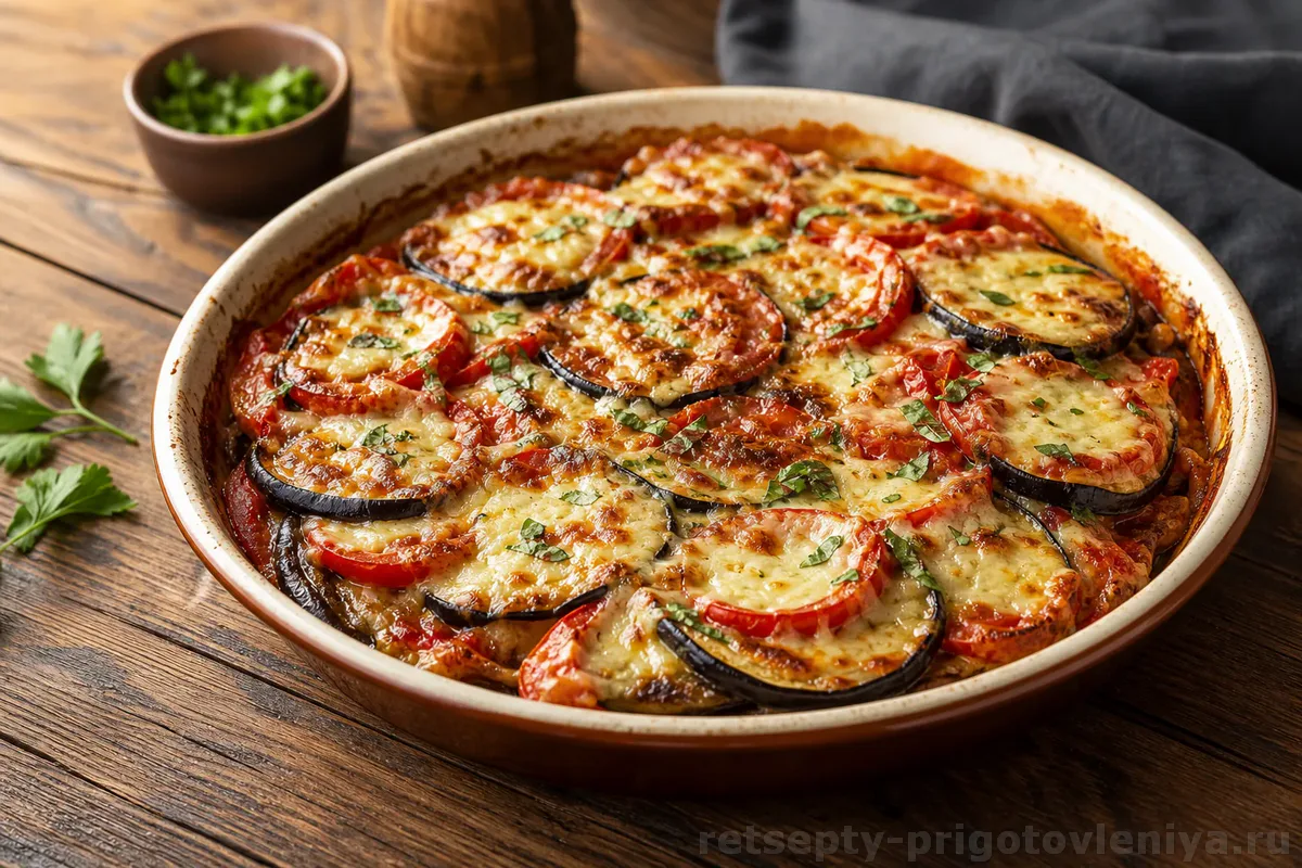 Баклажаны с помидорами и сыром