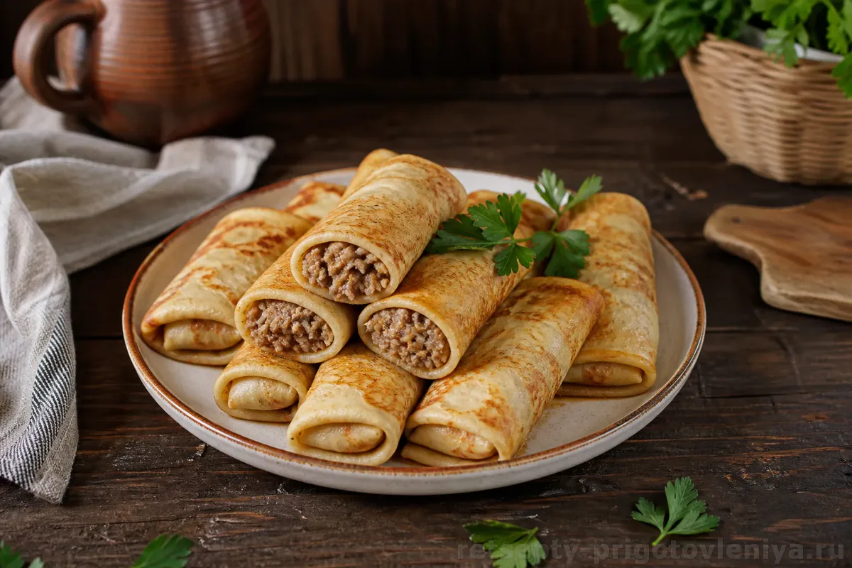 Блины с мясом — готовое блюдо