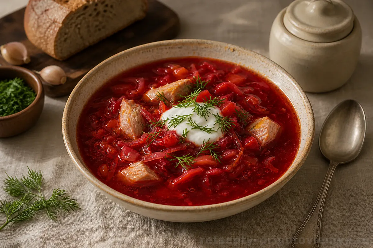 Борщ с курицей — готовое блюдо