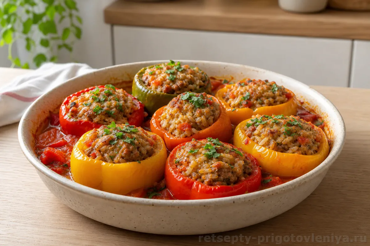 Фаршированные перцы с мясом и рисом — готовое блюдо