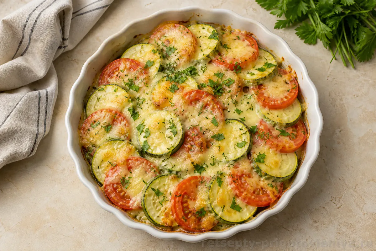 Кабачки с помидорами и сыром в духовке