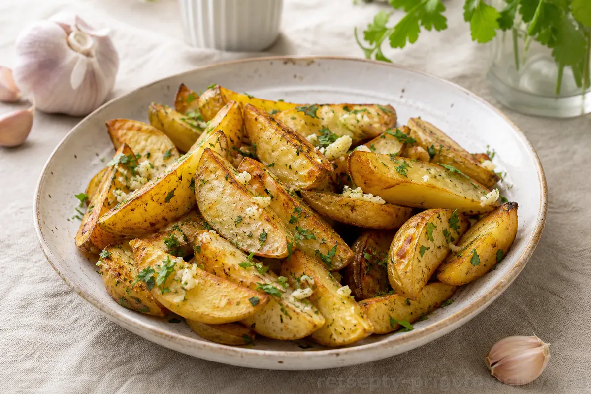 Картофельные дольки с чесноком