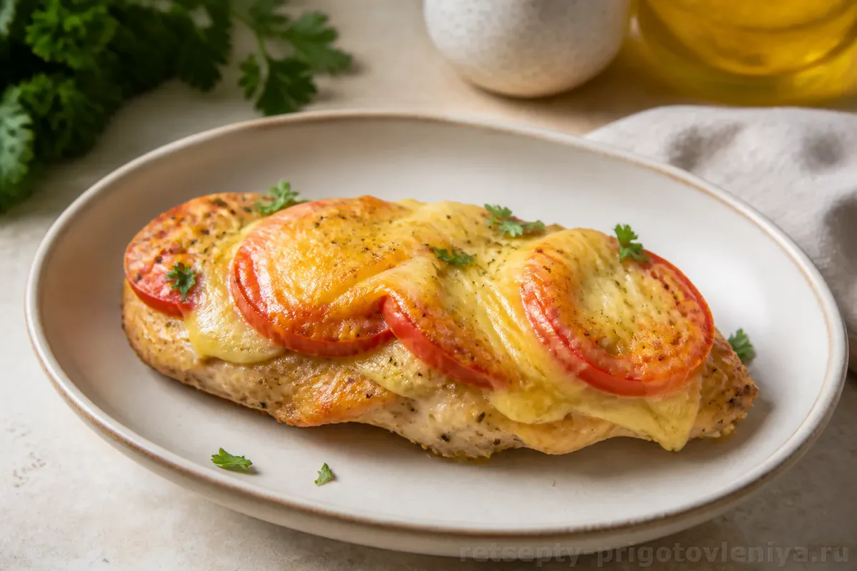 Куриное филе с сыром и помидорами