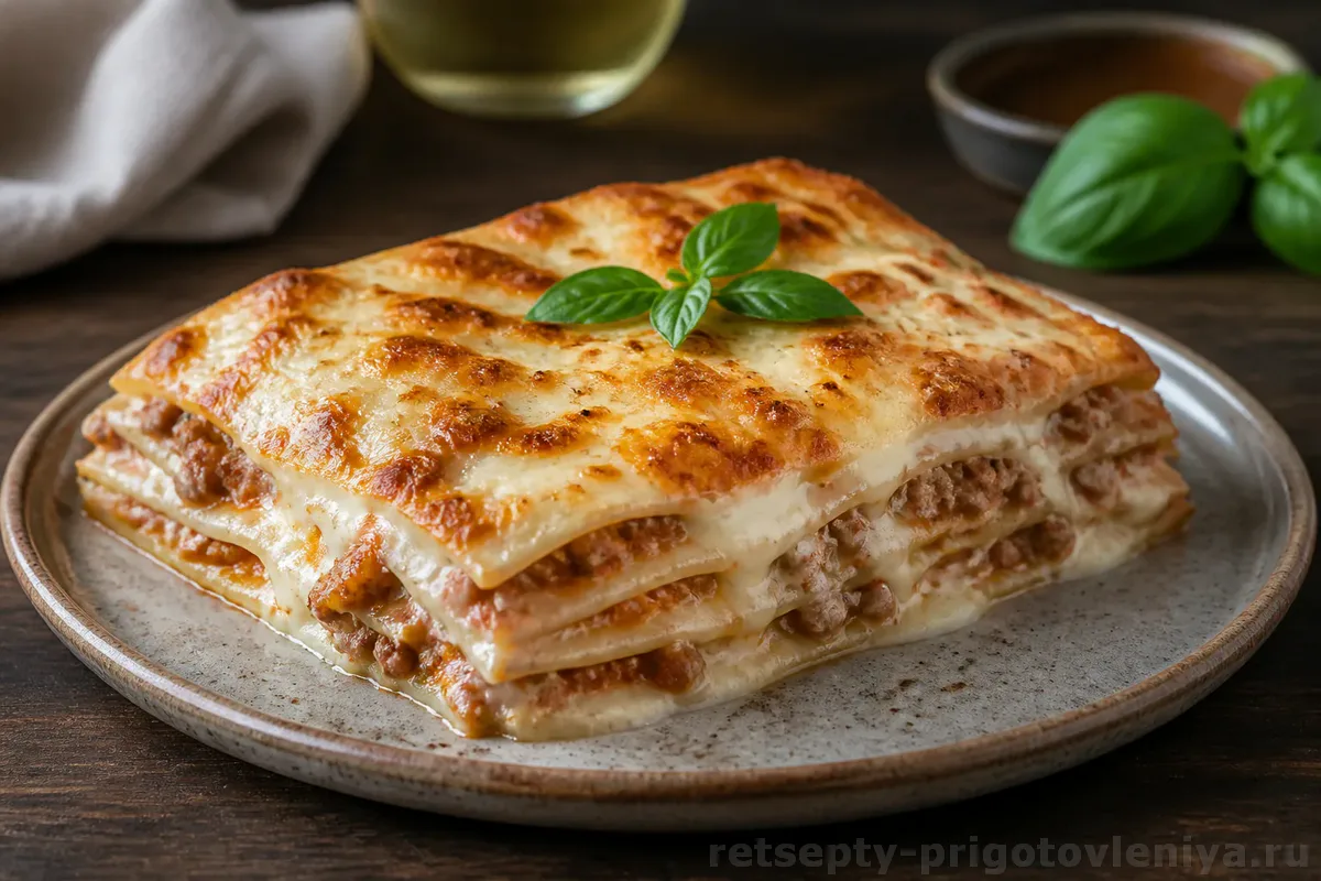 Лазанья с фаршем и соусом бешамель