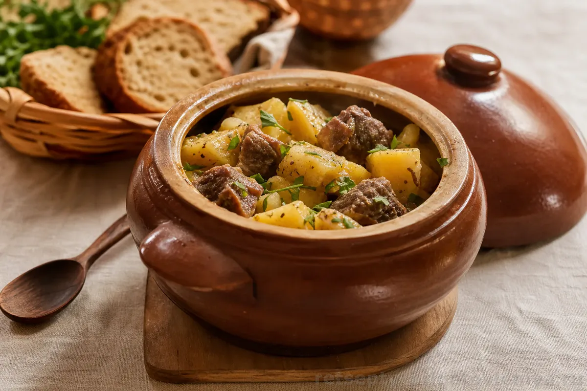 Мясо в горшочках с картофелем