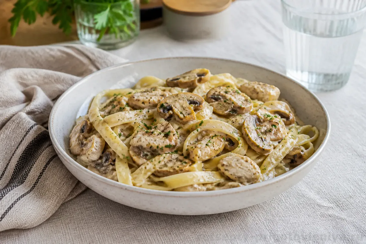 Паста с курицей и грибами