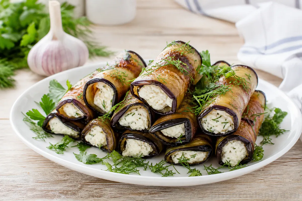 Рулетики из баклажанов с сыром и чесноком