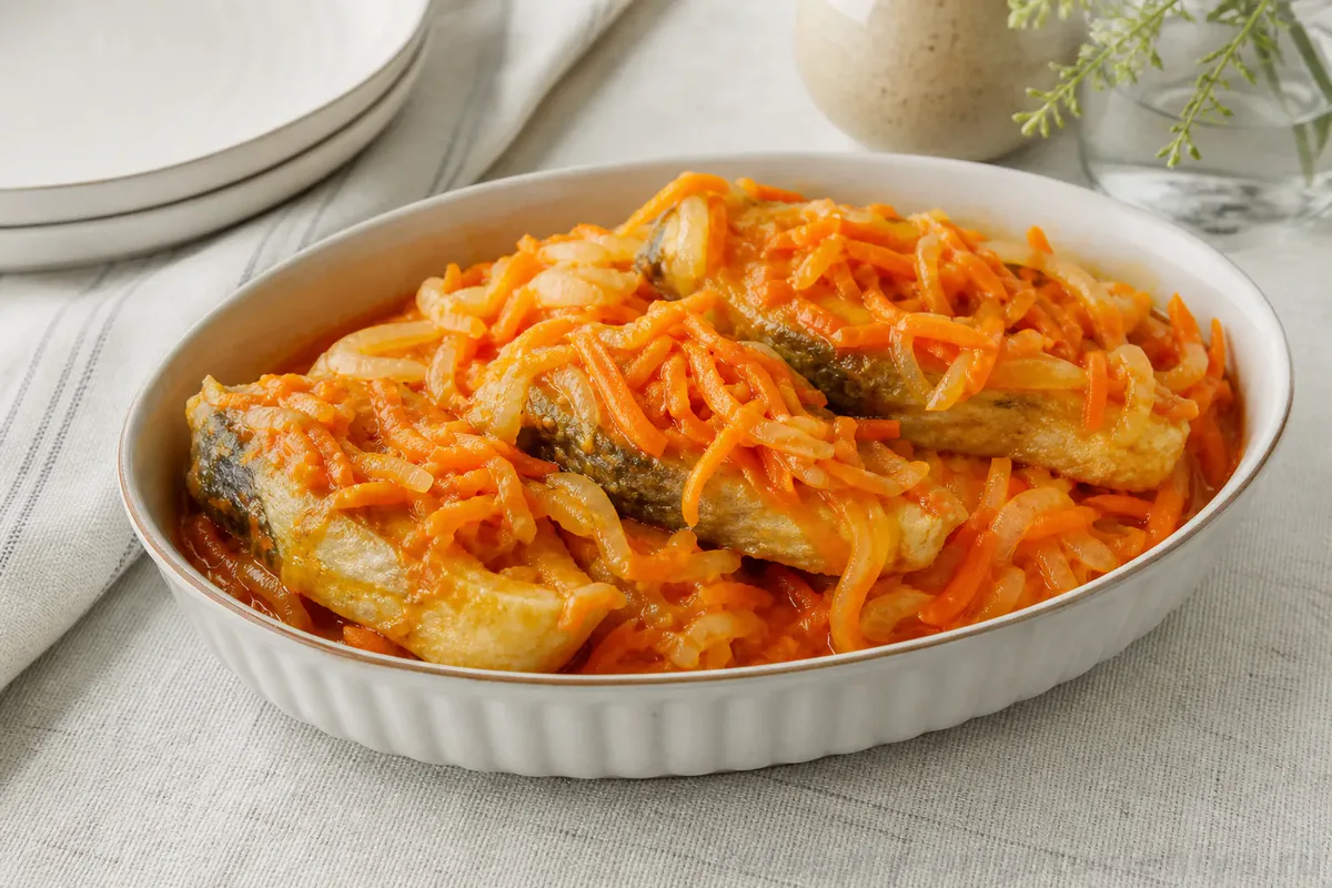 Рыба под маринадом из моркови и лука — готовое блюдо