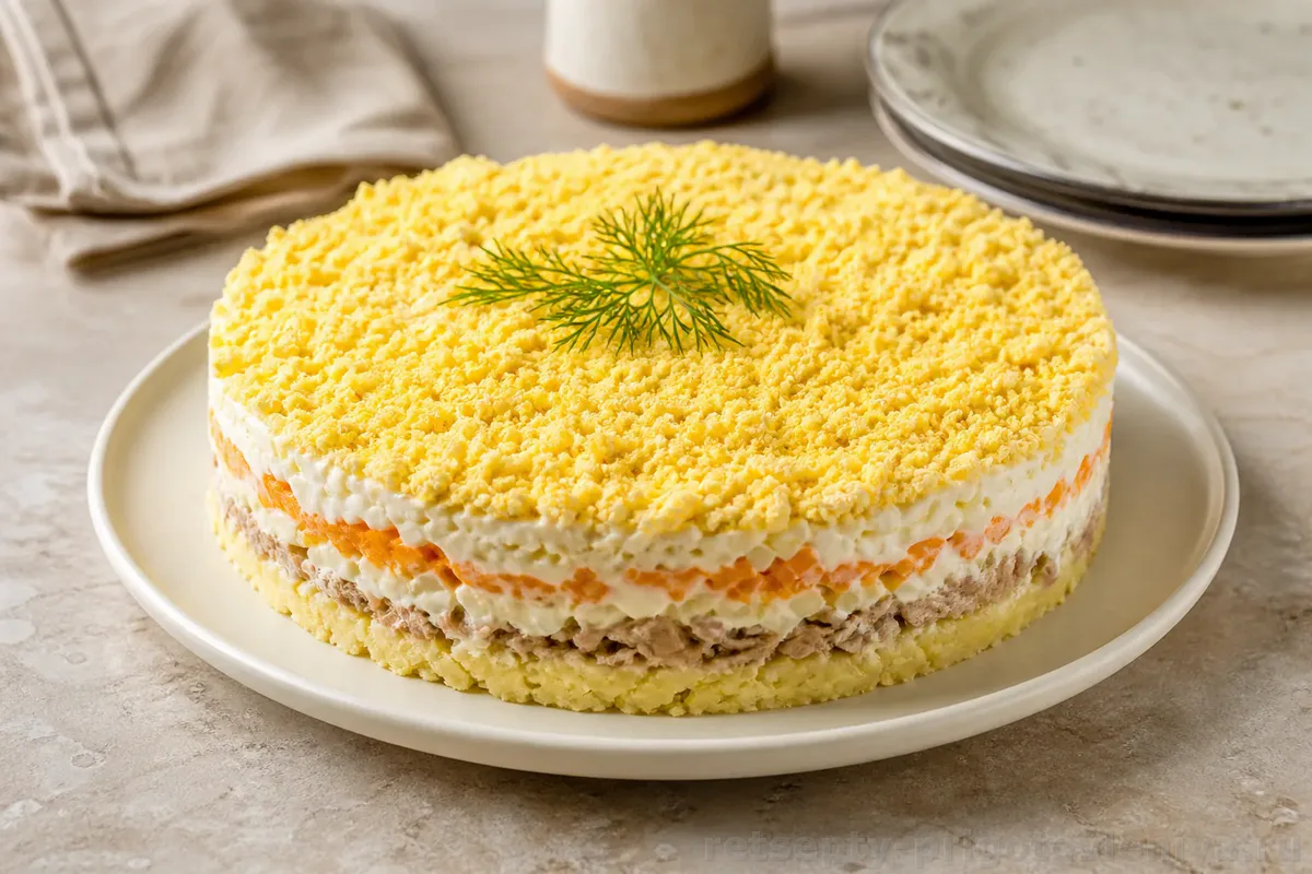 Салат Мимоза с консервой