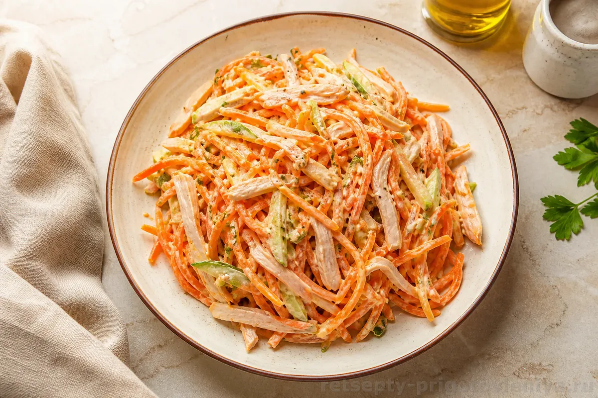 Салат с копчёной курицей и корейской морковью