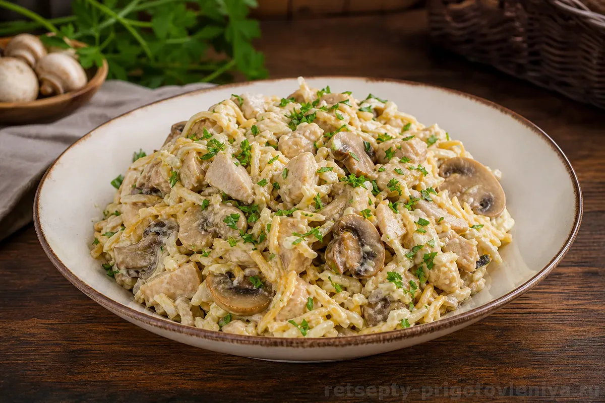 Салат с курицей, грибами и сыром