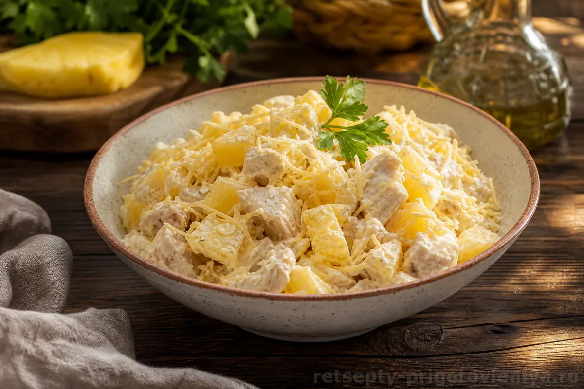 Салат с курицей и ананасами