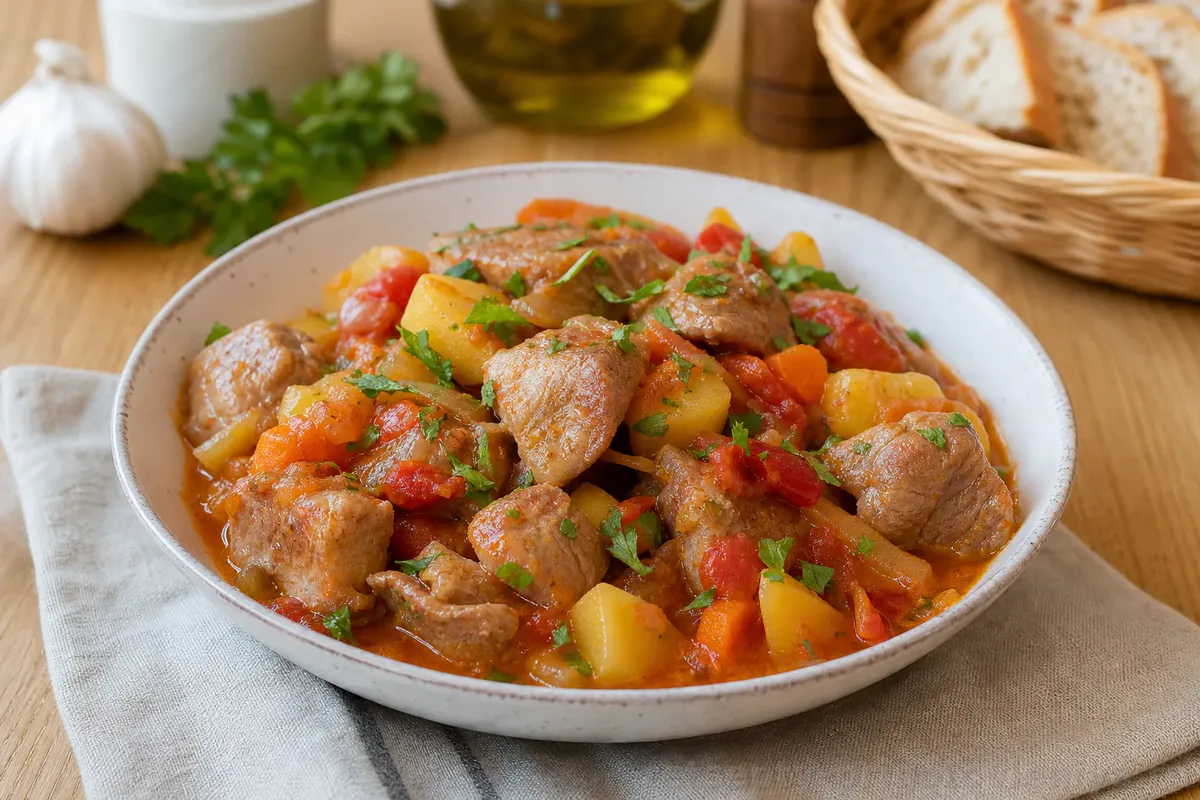 Свинина, тушённая с овощами
