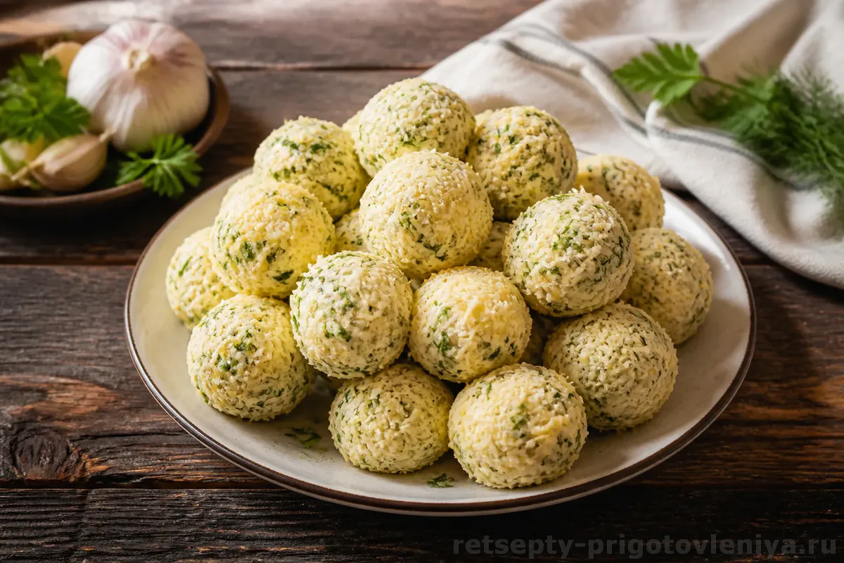 Сырные шарики с чесноком — готовое блюдо