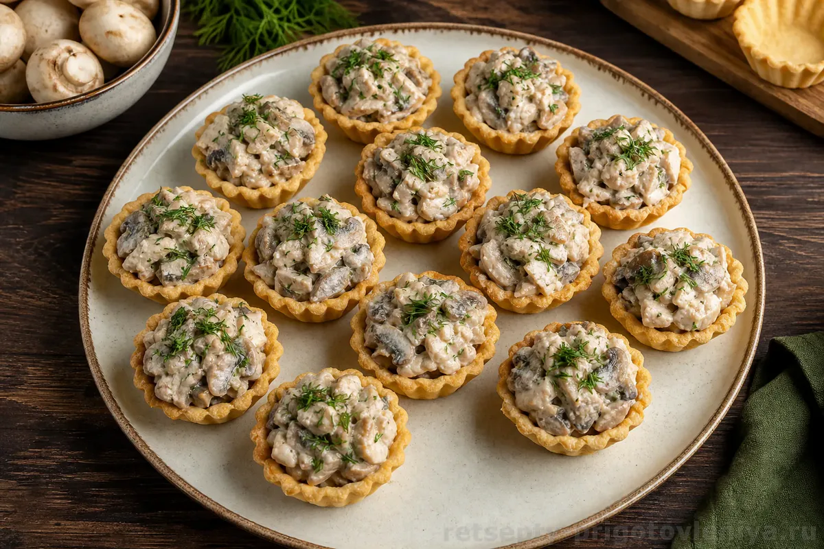 Тарталетки с курицей и грибами — готовое блюдо