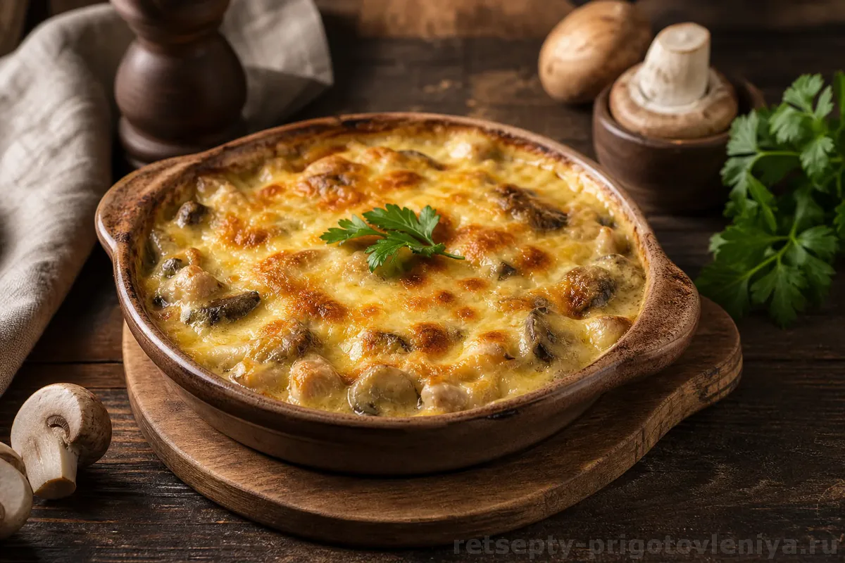 Жюльен с курицей и грибами — готовое блюдо
